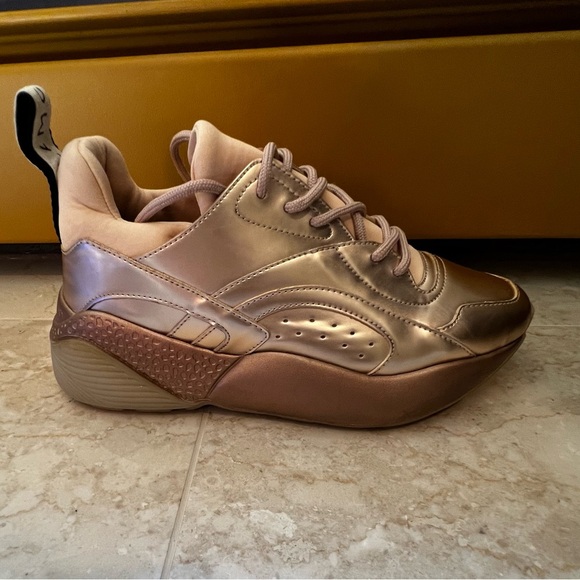 STELLA MCCARTNEY Metallic Rose Gold Faux Leather Eclypse Sneakers - Size IT 39 - Picture 5 of 11